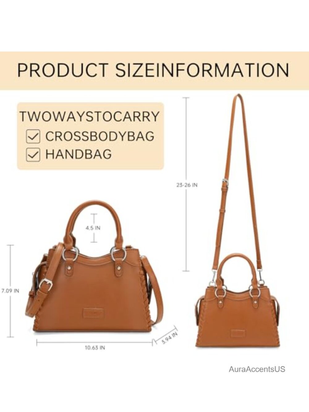 Medium Satchel Handbag with Braided Trim Crossbody Tote Faux Leather Purse - Picture 3 of 6